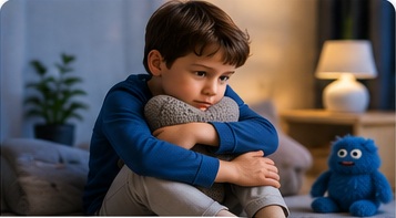 Adult calmly supporting an anxious child