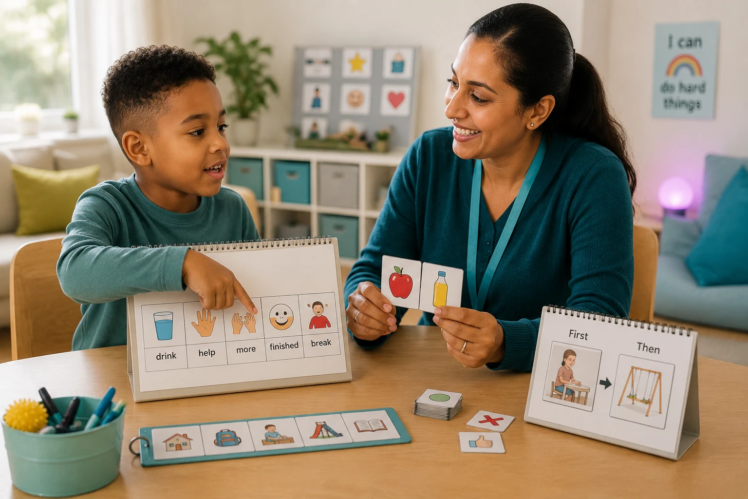 Adult helping a child communicate
